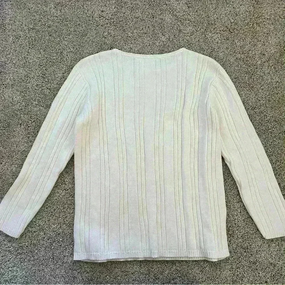Liz Claiborne off-white crew neck cable knit sweater women's size Medium